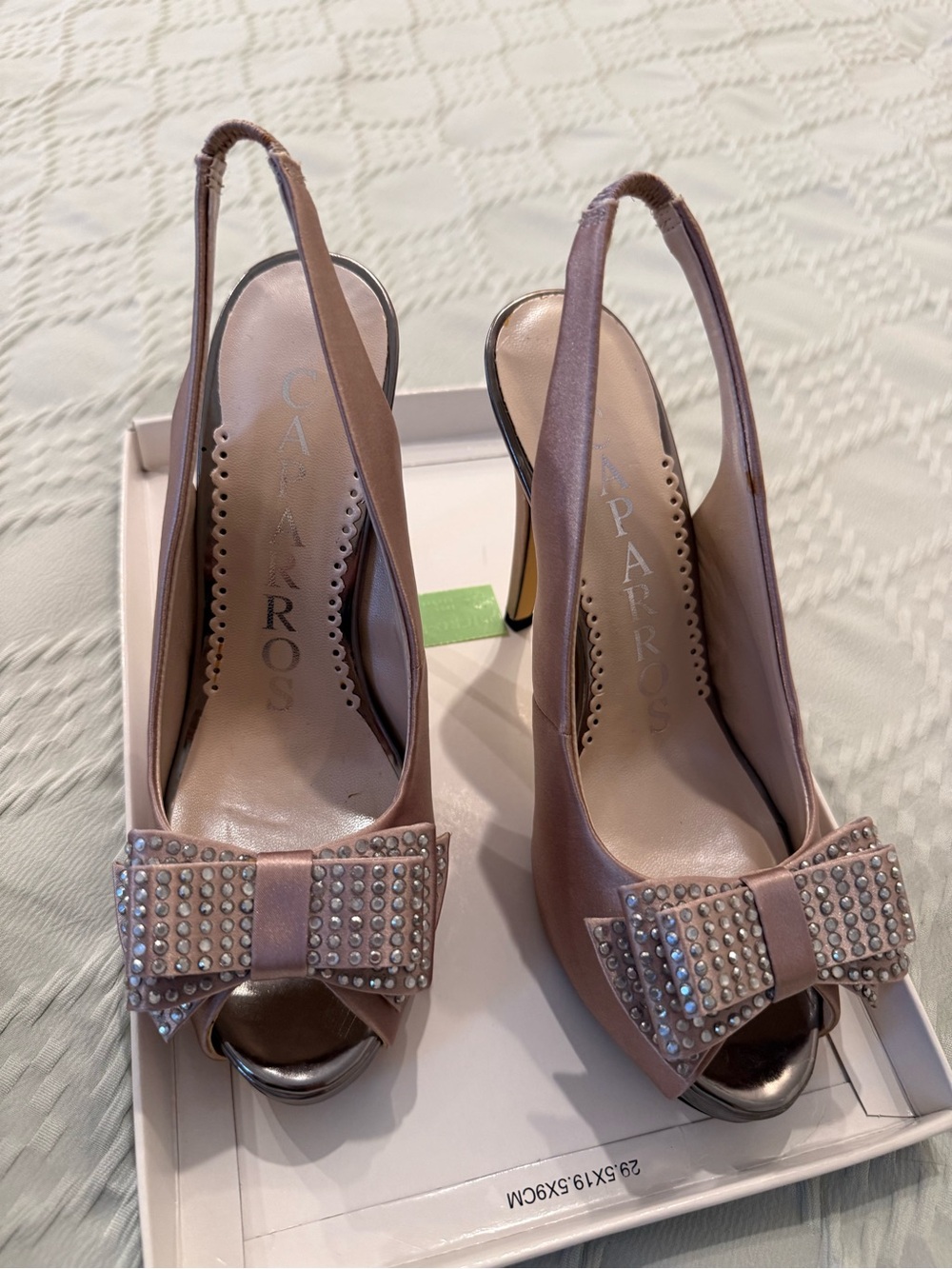 Caparros Blush Satin Bow Peep-Toe Slingback Heels